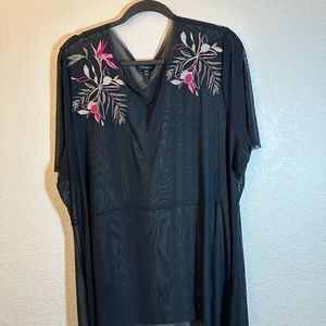 Lane Bryant Black Sheer Blouse with Floral 26/28